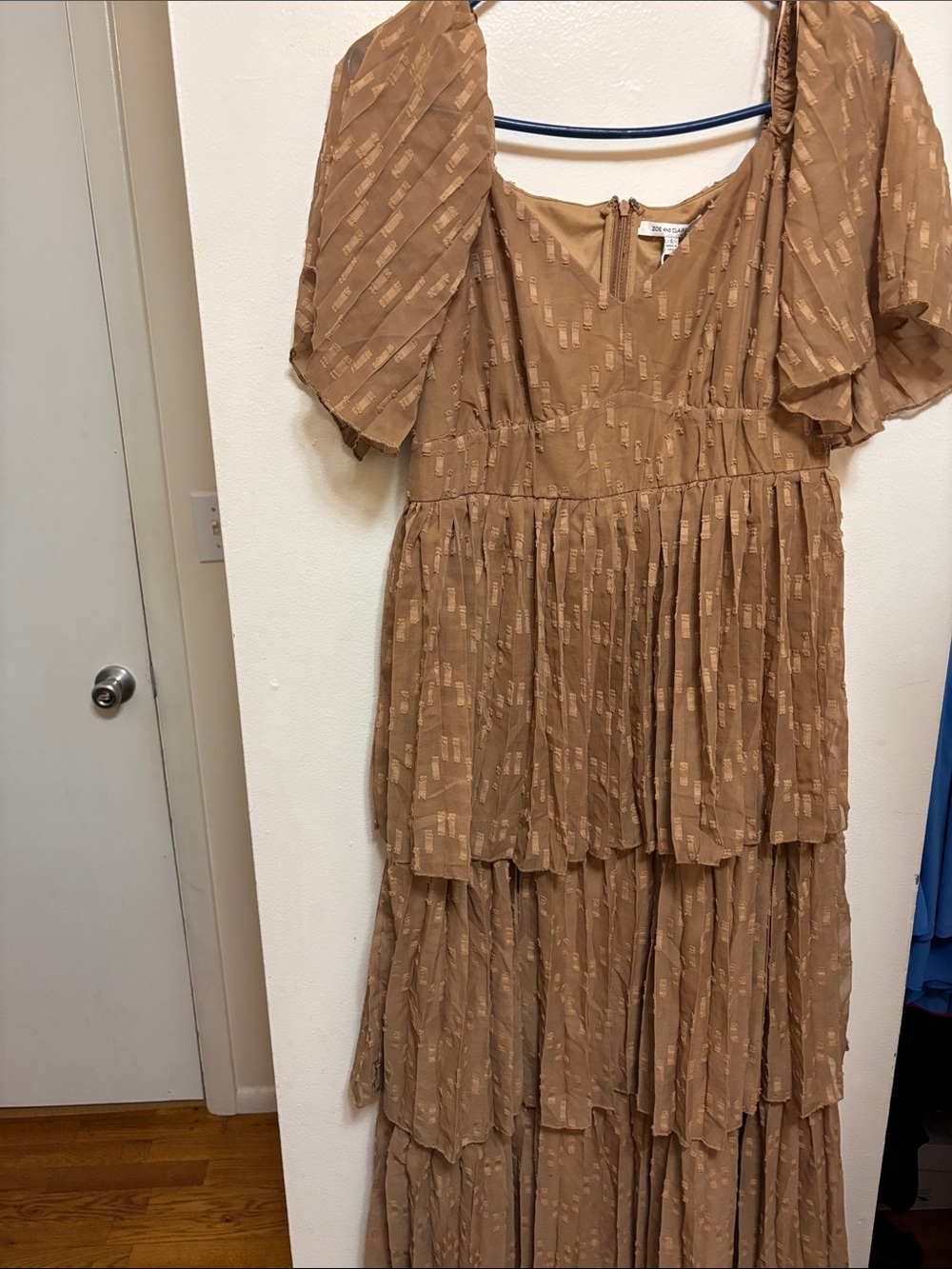 Zoe and Claire Brown Tiered Maxi Dress